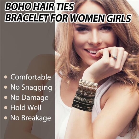 Boho hair ties set 20pcs ponytail holders no damage elastic hair bands for women - Picture 4 of 8